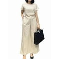 thumbnail image 3 of Women'S 2 Piece Set - Boat Neck Half Sleeve Top & Wide Leg Pants with Pockets, Casual for Work, Travel Creamy White L, 3 of 6