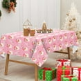thumbnail image 4 of Pink Christmas Tablecloth Rectangle Xmas Tree Santa Claus Fabric Table Cloth Washable Table Cover for Picnic Dining Table Decor, 60 x 102 Inch, 4 of 7