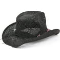 thumbnail image 5 of Straw Cowboy Hat for Women with Beaded Trim and Shapeable Brim, BLACK-PINK, 5 of 9