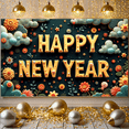 thumbnail image 6 of Floral Design Happy New Year Banner Pattern New Year Display 3D Lettering Colorful Decor Festive Backdrop for New Year Party Holiday Celebration Indoor Decor, 6 of 9