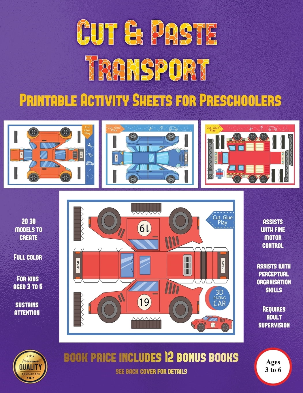 Printable Activity Sheets for Preschoolers: Printable Activity Sheets for  Preschoolers (Cut and Paste Transport) : 20 full-color cut and paste  kindergarten 3D activity sheets designed to develop visuo-perceptual skills  in preschool children. (
