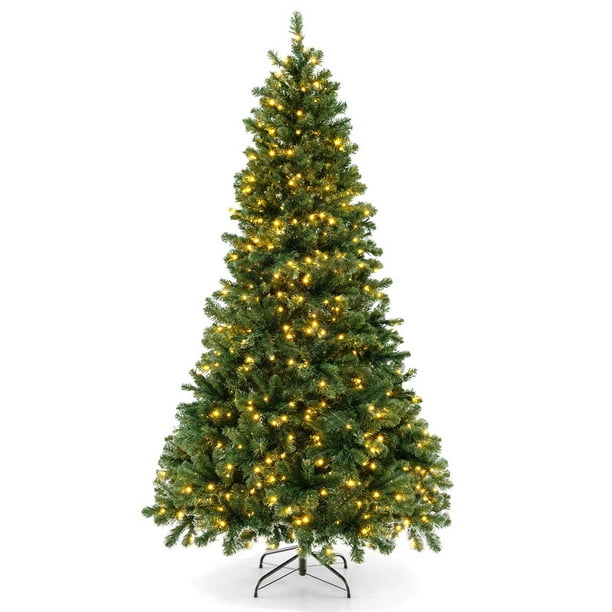 Costway Árbol de Navidad artificial de 210 cm, 700 luces LED cálidas, decoración navideña