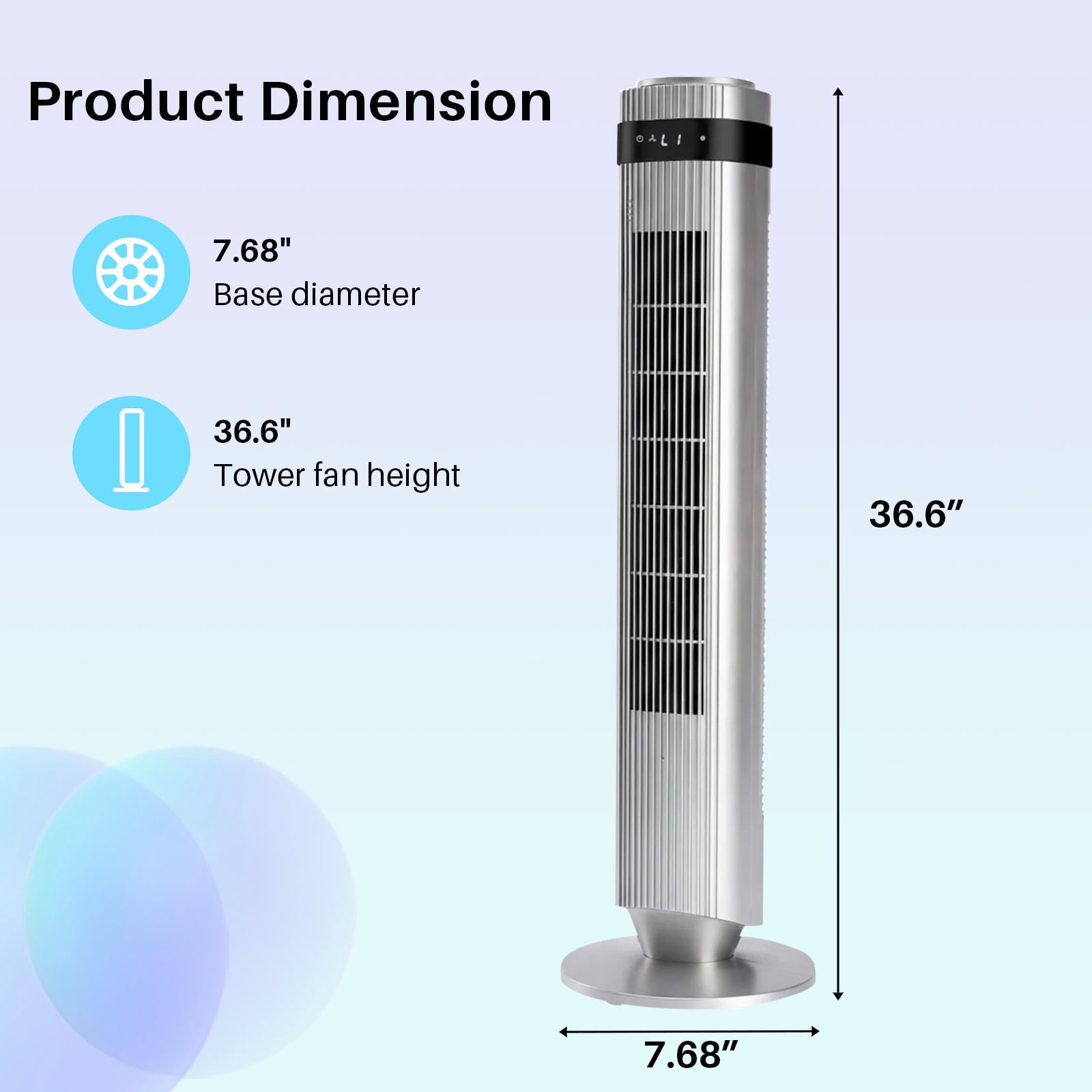 Tower Fan for Home, 64° swivel Standing Floor Fan with Remote, Bladeless Fan Cold Air Quiet, 5 Speeds, 4 Modes, LED Display, Gray