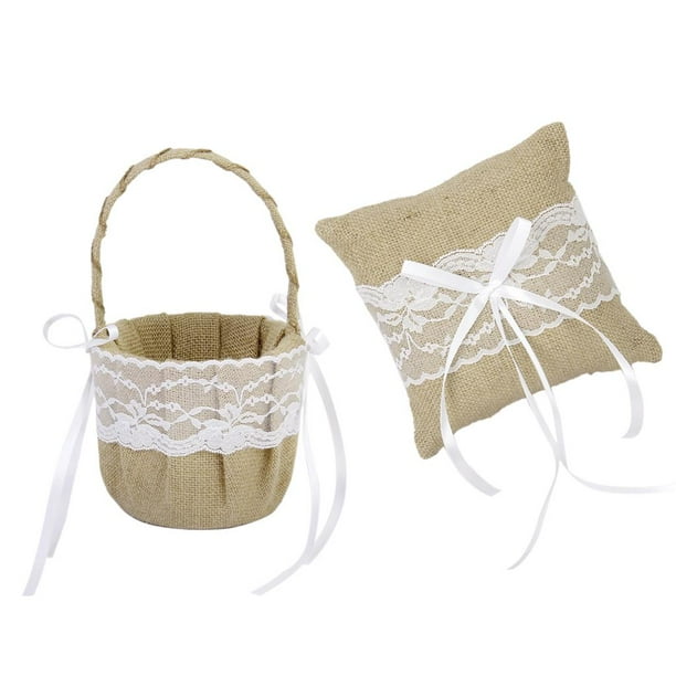 Canasta de de de Arpillera Elegante Lamentable Y Almohada de de para Boda