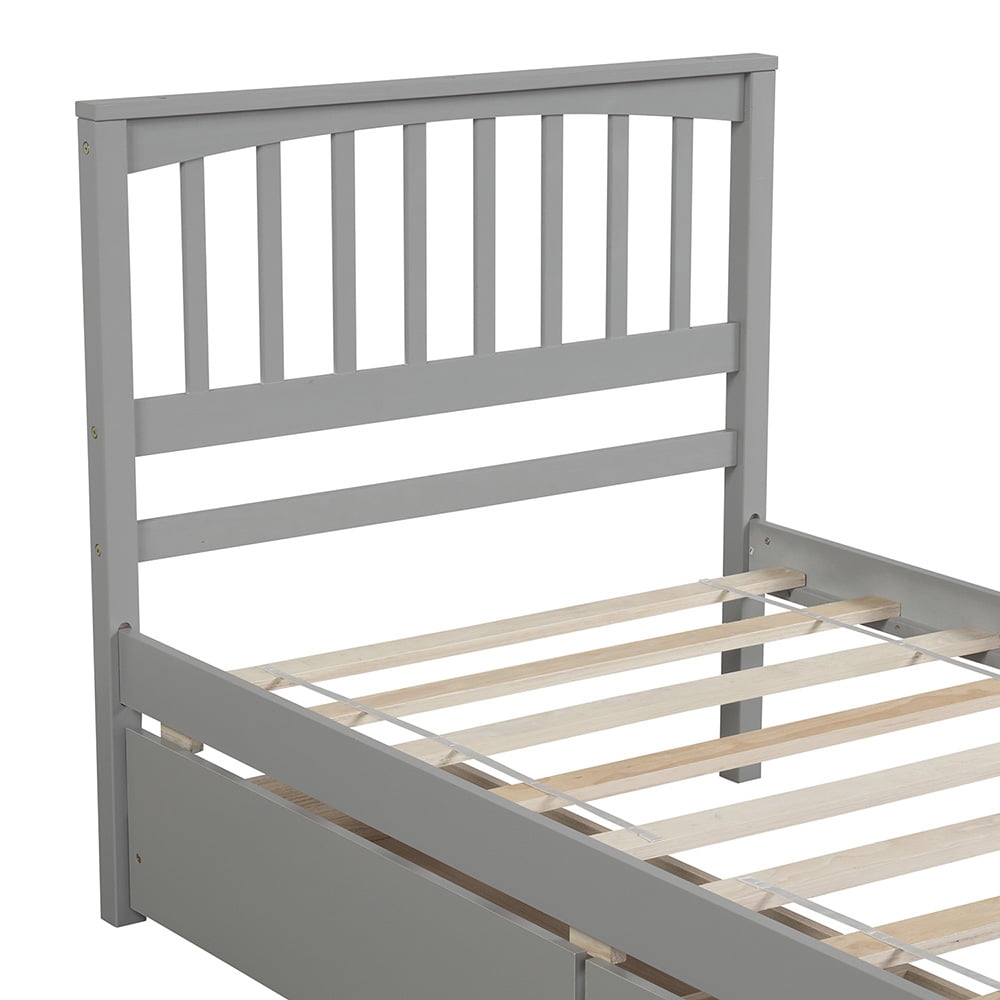 Lowestbest Twin size Solid Wood Platform Bed with Two Drawers, No Box Spring Needed