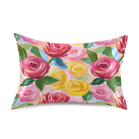 Haosy Satin Pillowcase for Hair and Skin Standard Cooling Silk Pillow Case with Envelope Closure Red Yellow Pink Rose 20"x26"