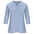 thumbnail image 4 of Cotton Linen Tops for Women 3/4 Sleeve Loose Fit Shirts Casual Button Solid Color V Neck Blouses 2026 Spring Dressy Lightweight Comfy Outfits Going Out Tops Ladies Fashion Trendy, 4 of 7
