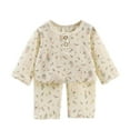 thumbnail image 1 of Odeerbi 6M-13Y Niños Niñas Verano Algodón Pijamas Manga Larga Tops Pantalones Conjunto Suave Floral Imprimir Sleepwear Ligero Transpirable Pijama Set, 1 of 3