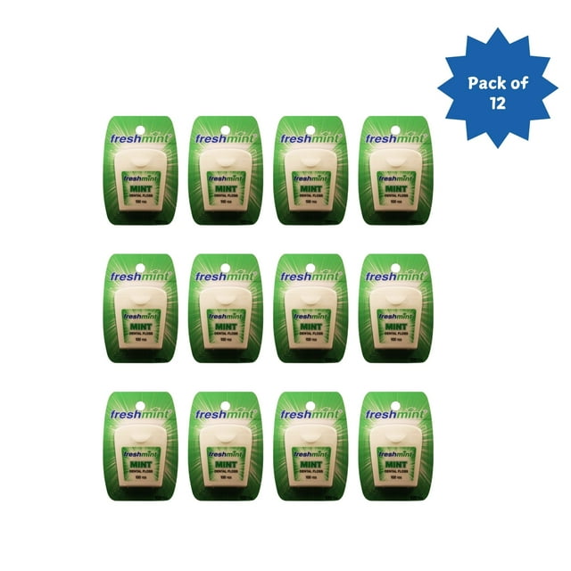 Freshmint® Mint Waxed Dental Floss 100 Yard individually wrapped 12/ Pack
