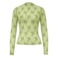 thumbnail image 4 of Lace Mesh Sheer Long Sleeve Tops for Women See Through Floral Embroidery Bodysuit Fishnet Fitted Tight T Shirts Blouses Green XL, 4 of 4