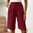 thumbnail image 4 of Costeam Womens Drawstring Waist Crinkle Texture Casual Shorts with Adjustable Hem and Side Pockets Loose Fit Knee Length Summer Everyday Shorts, 4 of 9
