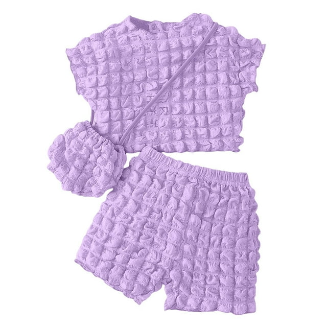 SXcggal Tenues d'Été pour Filles Ensemble Mignon de Haut à Manches Rondes et Sac pour Tout-Petits Tenue Décontractée pour les 3-9 Ans Confortable à Porter au Quotidien Ensemble Léger et Élégant pour Filles