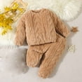 thumbnail image 2 of SHTXOZHI Toddler Baby Boy Girl Clothes Fleece Long Sleeve Crewneck Tops Elastic Waist Pants Winter Outfit, 2 of 3