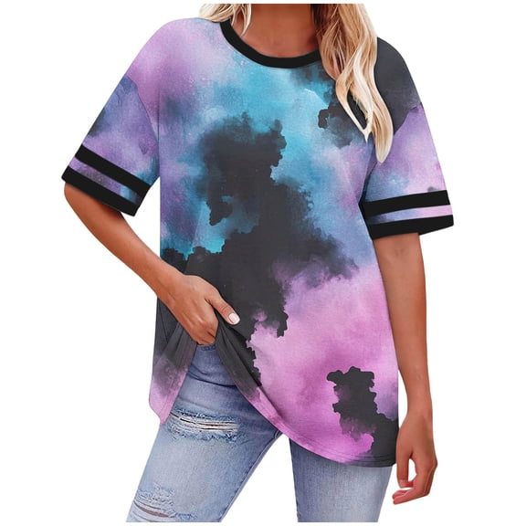 Blmnix Tshirts Shirts for Women Graphic T Shirts Pullover Plus Size Tops Tshirts Elbow-Length Purple Crew Neck Summer Tops for Women,S