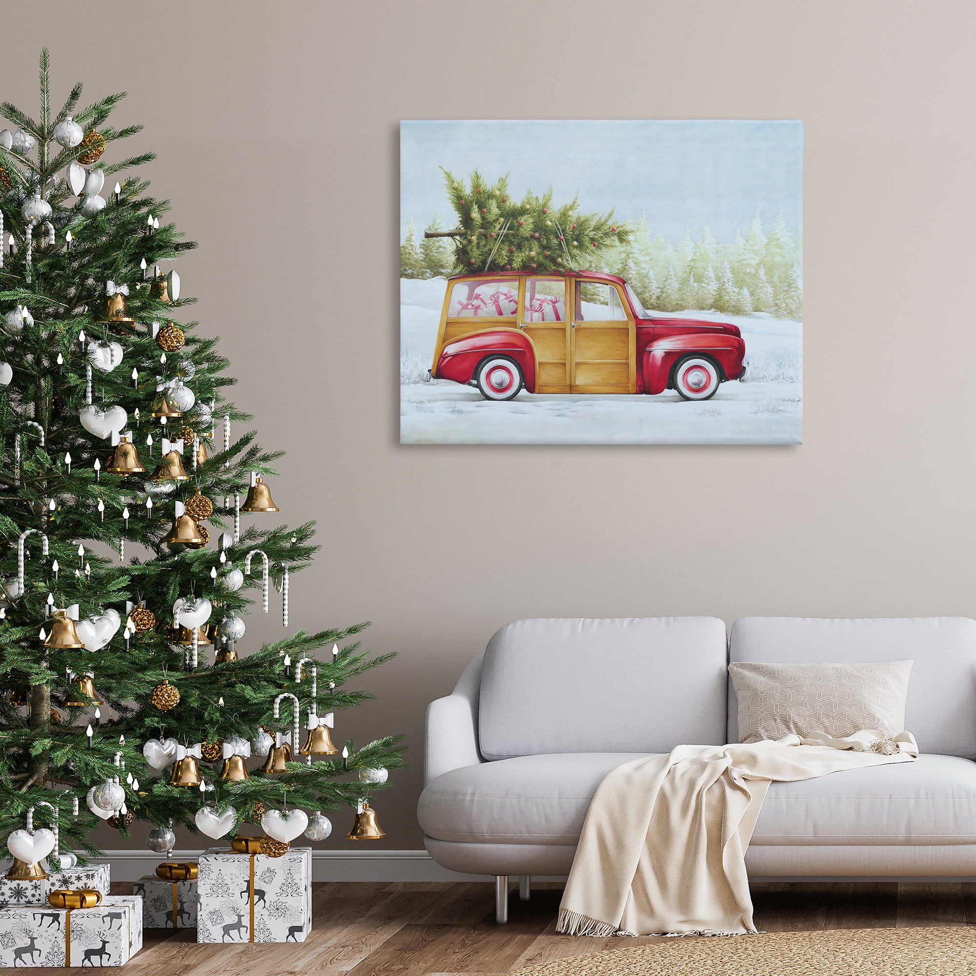 Stupell Industries Holiday Fun Filled Car Holiday Painting Gallery Wrapped Canvas Art Prints Wall Art, 48 x 36