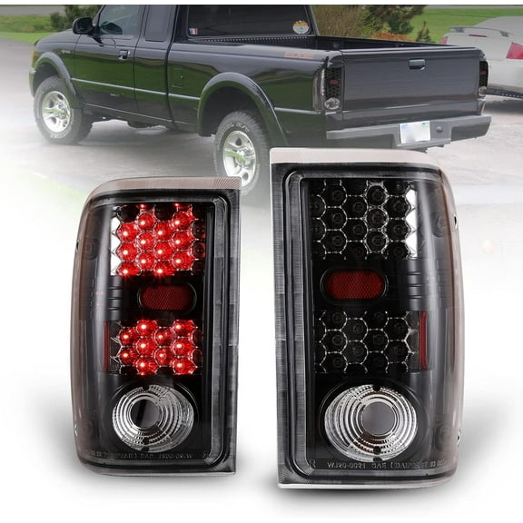 1 Pair LED Tail Lights Compatible with 2001-2005 Ford Ranger Tail Lamps LED Rear Lights Rear Lamps Assembly Replacement,Glossy Black Clear Lens