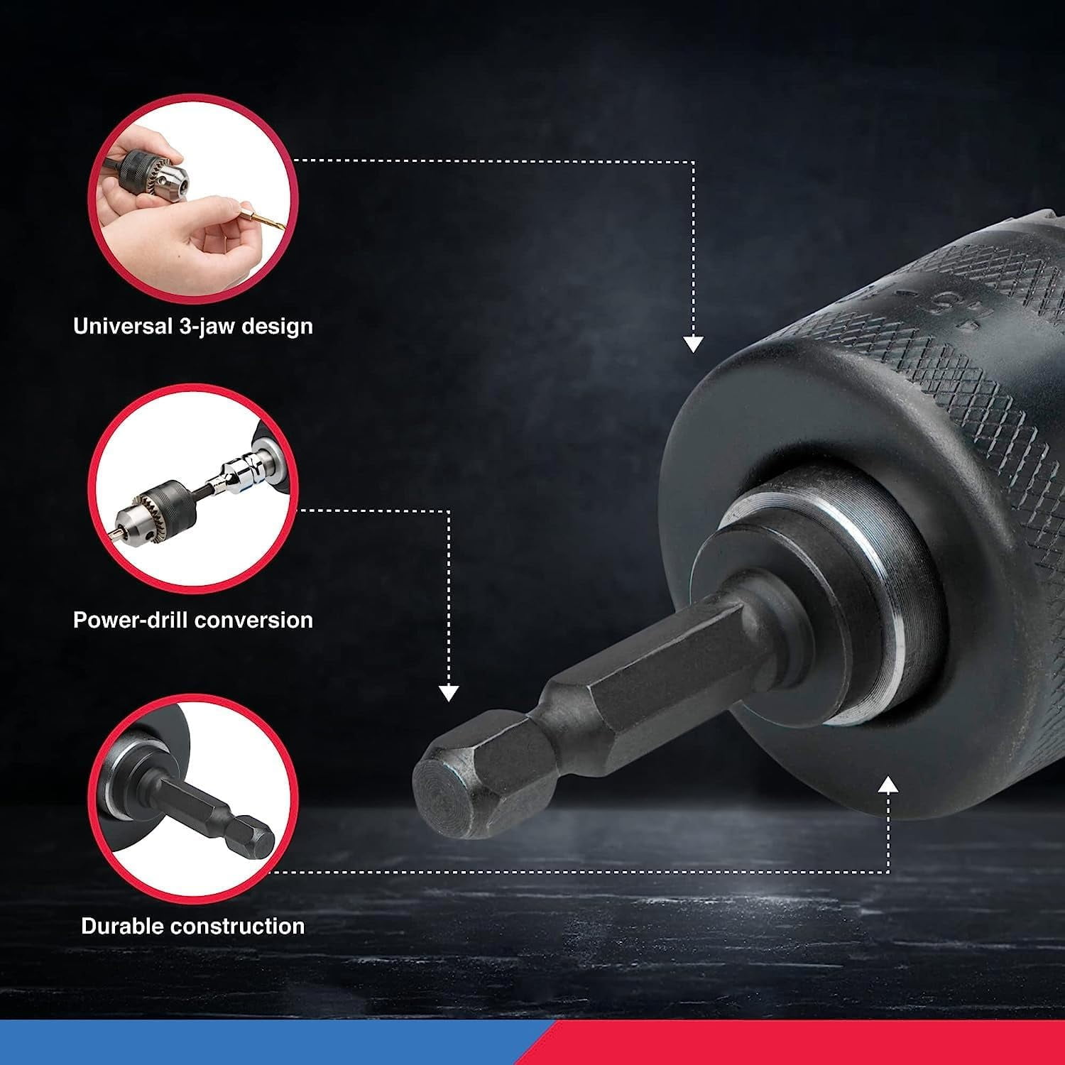 20754A 3/8” Drill Chuck Adapter | Chuck Drill for Impact Drivers with 1/4 Inch Quick Change Shank | Drill Converter Includes 1/2-Inch Adapter for Impact Guns | Hex to Chuck Drill Bit Adapter