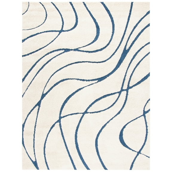 SAFAVIEH Florida Tamzen Abstract Shag Area Rug, Cream/Blue, 10' x 10' Square