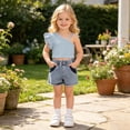 thumbnail image 2 of Toddler Girl Outfits 2 Piece Ruffle Solid Print Crew Neck Sleeveless One-Shoulder Tank Top And Shorts Daily Wear Girls' Clothing Sets 3 Years-4 Years, 2 of 9