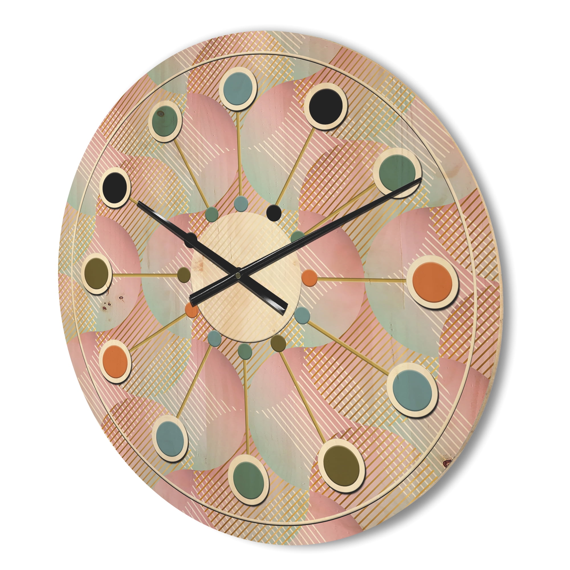 Designart 'Abstract Retro Pattern Design VII' Mid-Century Modern Wood Wall Clock