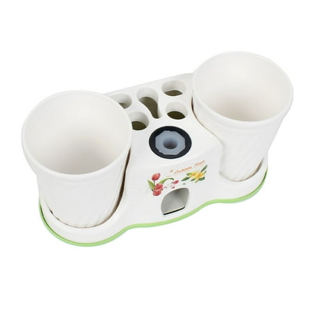 Toothbrush Holder Cup Unique Bargains White Pink Bathroom Plastic Toothpaste Squeezer Toothbrush Holder Case w 2 Cups ()