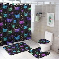 Colorful Cat 4 Pcs Bathroom Shower Curtain Set,Bathroom Sets with Rugs (Bath Mat,U Shape and Toilet Lid Cover Mat), Bathroom Decor Set