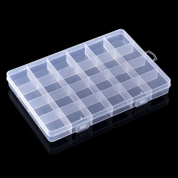 24 Grid Rectangle Plastic Jewelry Box Compartment Storage Box Case Transparent