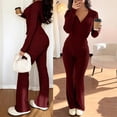 thumbnail image 5 of Quixlent Women's 2 Piece Sweatsuits Zip Up Hoodies And Bell Bottom Pants Ribbed Knit Outfits Sexy Bodycon Workout Tracksuits, 5 of 8