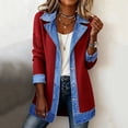 thumbnail image 3 of Hvot&aat Womens Denim Collared Patchwork Ribbed Jacket Button Down Long Sleeve Slim Fit Sweatshirt Cardigan, 3 of 4