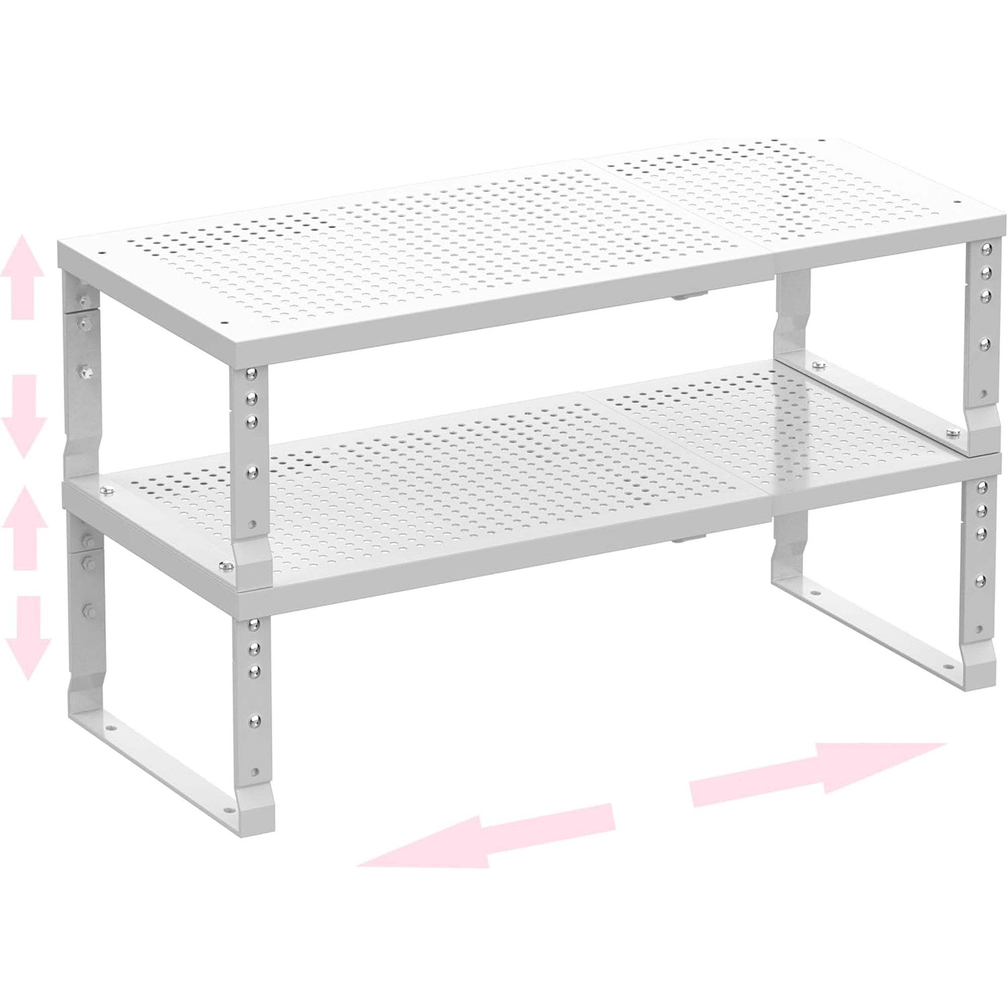 Metal Stackable Expandable Storage Shelf – Multi-Functional Home Organizer for Kitchen Cabinet Bathroom Office Garage – 2PACKS White Large