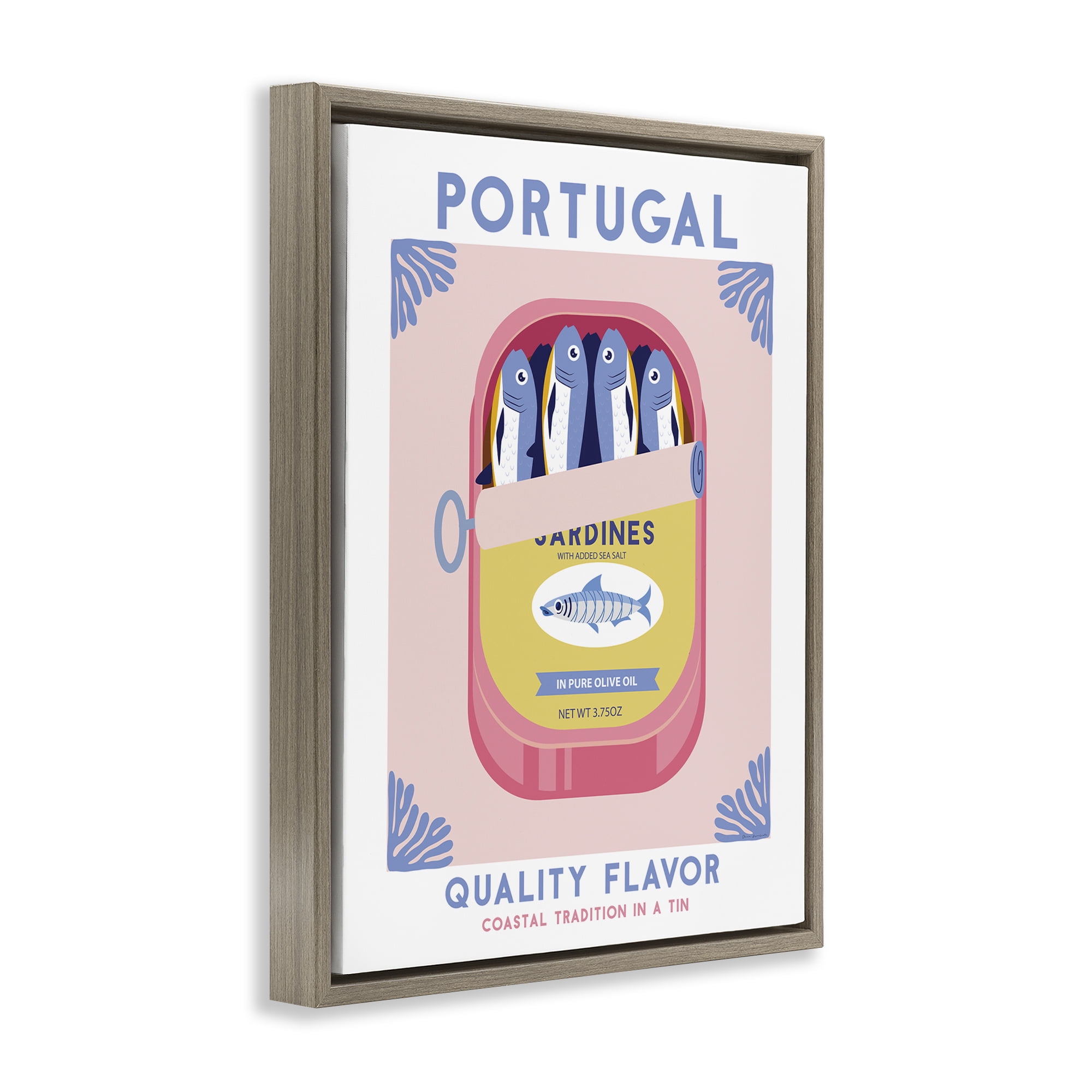 Stupell Industries Portugal Sardine Can Food & Beverage Painting Brown Floater Framed Canvas Art Print Wall Art, 17 x 21