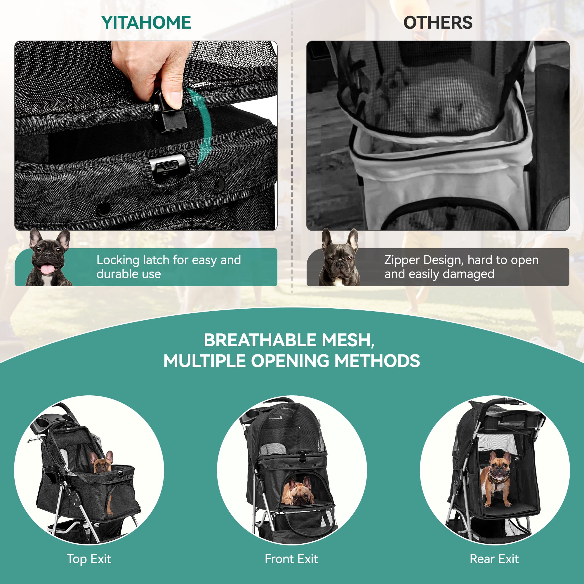 Dextrus 4 Wheels Dog Stroller for Medium Small Dogs, Foldable Pet Stroller with 360° Rotation Wheel, Cat Kitty Puppy Stroller with Storage Basket (Black)