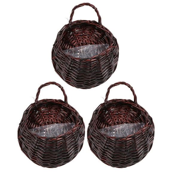 Houderco Willow Woven Wall Baskets Coffee 3Pcs 8.7X7.1In For Plant Placement