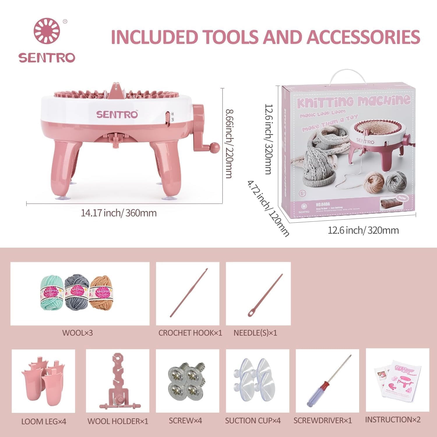 Ycxydr SENTRO 40 Needle Knitting Machine - Automatic Circular Loom & Crochet Kit for DIY Scarves, Hats, Socks