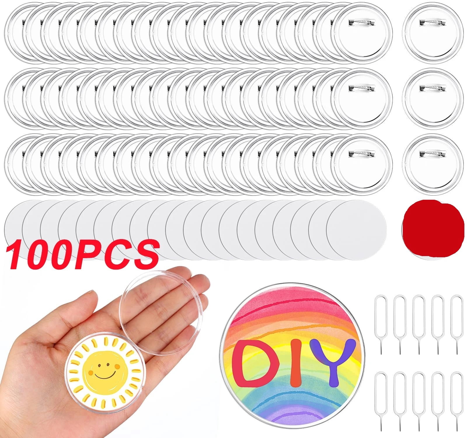 100PCS Acrylic Blank Button Pins Clear Badges Kit with Pin DIY Craft Supplies 37MM Badges Pins DIY ,Beginner-Friendly
