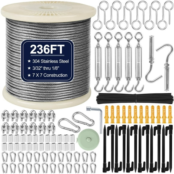 Kit de cables de acero inoxidable phepetroll 1/8 236 pies con M5