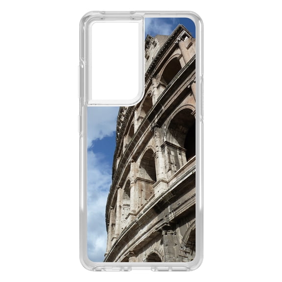 DistinctInk Clear Shockproof Hybrid Case for Galaxy S21 ULTRA 5G (6.8" Screen) - TPU Bumper, Acrylic Back, Tempered Glass Screen Protector - Roman Colosseum Rome