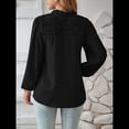 thumbnail image 4 of Blusa de Larga con Cuello en V para Mujer, Elegante, Informal, con Pompones, Estilo Primaveral. Negro XL, 4 of 10