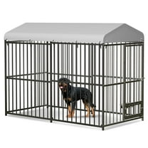 2025 New Large Outdoor Dog Kennel with Roof, Heavy Duty Outdoor Dog Crates with Stainless Steel Bowls, Secure Lock,Dog Fence Yard for Large Dogs, Cat, Chicken, Duck, Rabbit