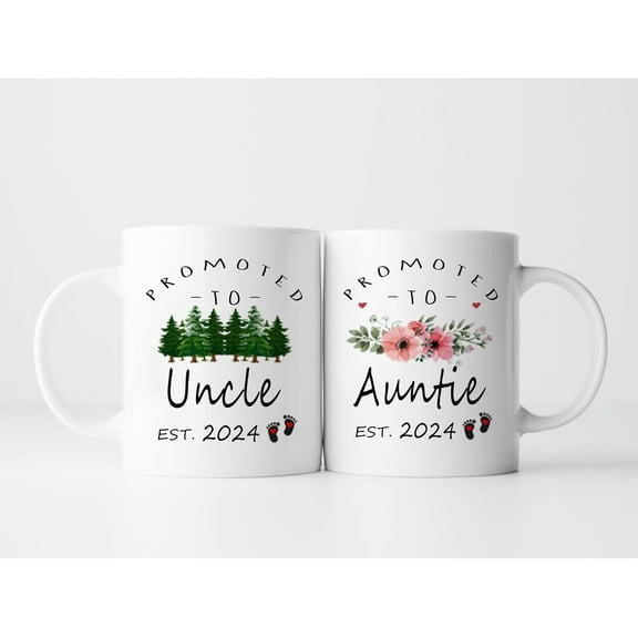 Promoted To Auntie Uncle 2024 Mugs, Pregnancy Announcement Gifts for New Auntie Uncle Mug Set of 2, New Unkie New Aunt Gift from Sister Brother, 11 oz Coffee Cup Birthday Christmas Gifts