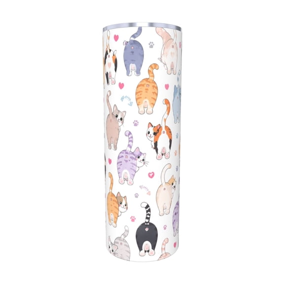 20oz Funny Cat Butt Insulated Tumbler with Handle and Straw Cute Kitty Travel Cup Gift for Cat Lovers with Straw