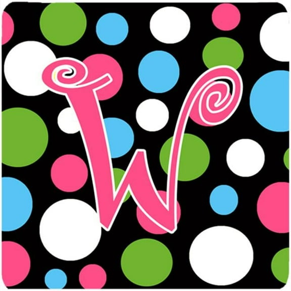 Monogram - Polkadots And Pink Foam Coasters - Set 4, Initial Letter W