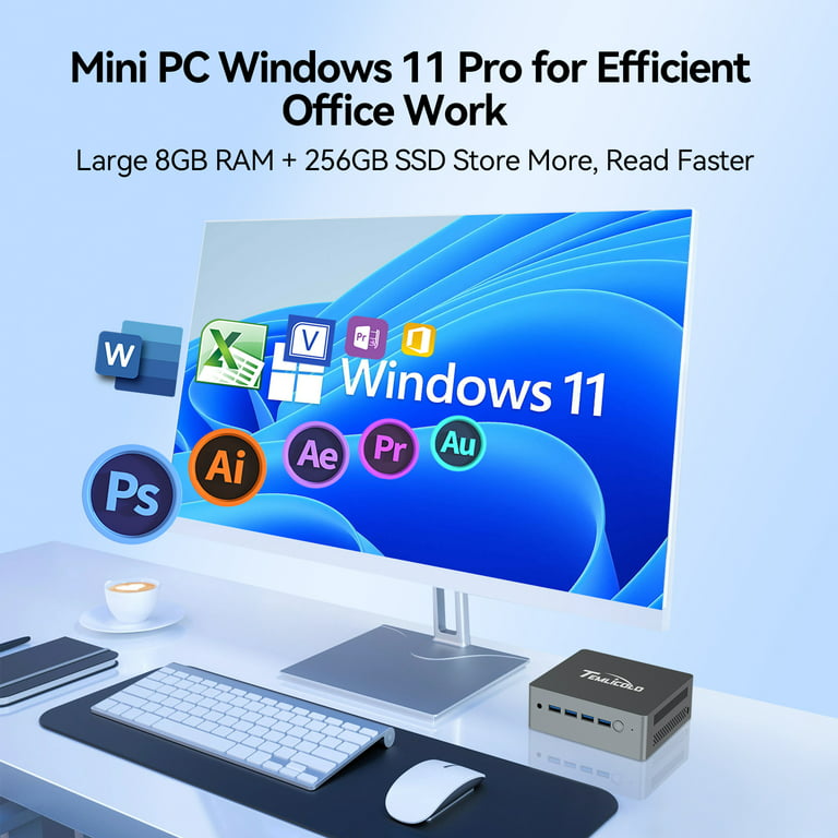 Mini PC, Intel N5105 2.9GHz 8GB RAM 256GB SSD Windows 11 Pro i5 Desktop  Computer, Dual LAN Wi-Fi, New, 4K, Gray