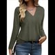 thumbnail image 2 of Camisa de Larga de Otoño para Mujer, Cuello en V, Jersey de Punto, Túnica, Camisa Formal Informal para Mujer Verde L, 2 of 7