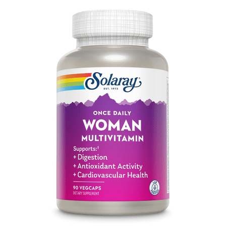 SOLARAY Once Daily Woman Multivitamin with Iron, Cellular Energy, Digestion, Red Blood Cell Support, Multivitamin for Women w/ Vitamin D, Vitamin B12, Prenatal Vitamins Support w/ Folic Acid, 90 Serv