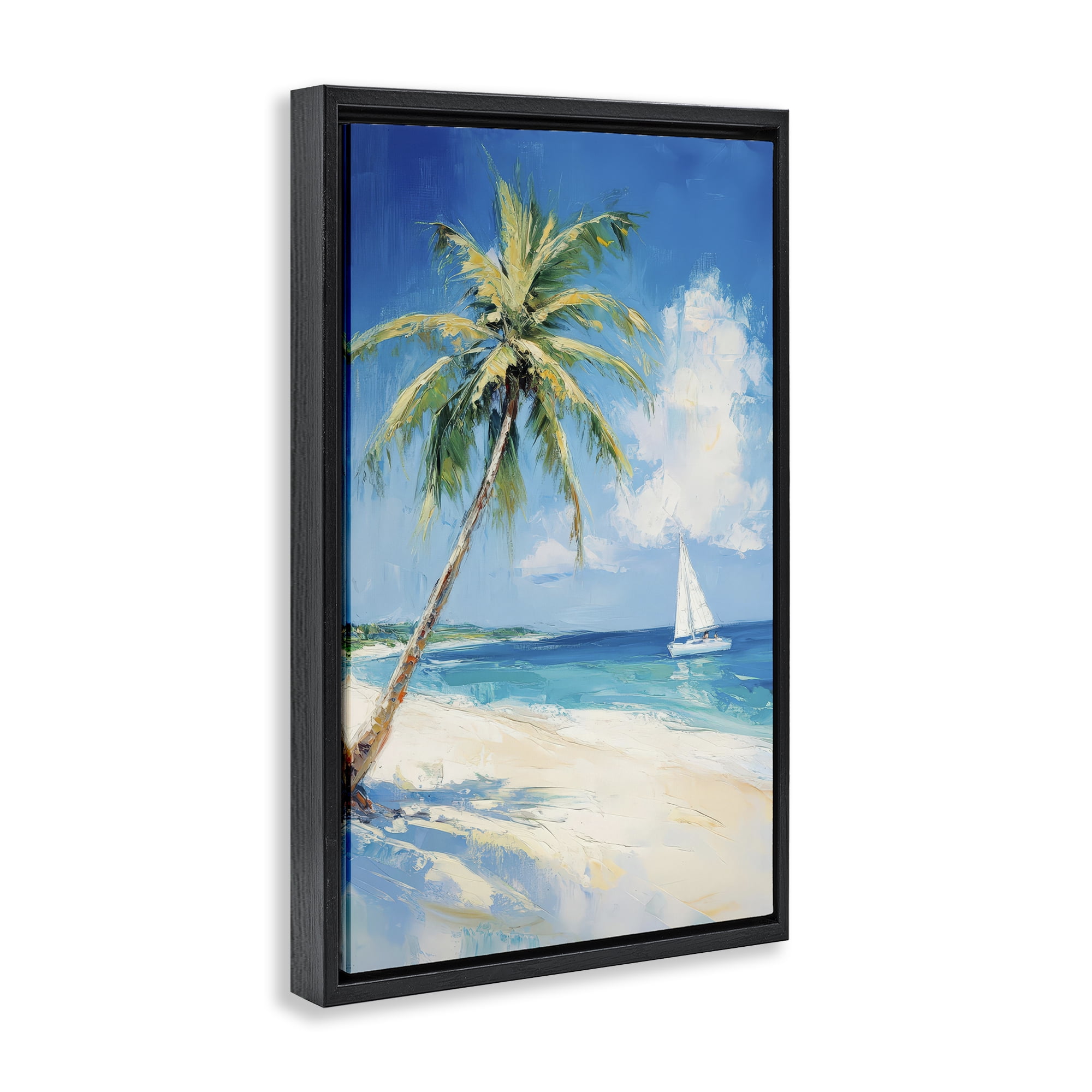 Stupell Industries White Clouds & Sails Black Framed Floater Canvas Wall Art, design by Petal Prints Design