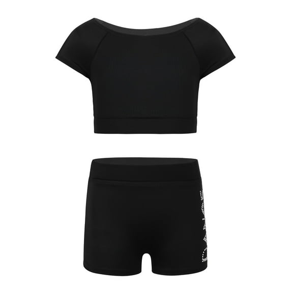 Alvivi Kids Girls Two-Piece Ballet Dance Gymnastics Leotard Sports Outfits Tank Top with Shorts Set Black 12-14