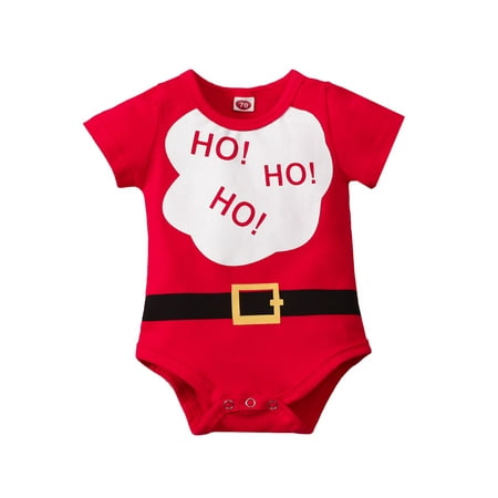 

Canrulo Newborn Infant Baby Girl Boys Christmas Romper Cute Letter Santa Jumpsuit Playsuit Xmas Clothing Red Short Sleeve 18-24 Months