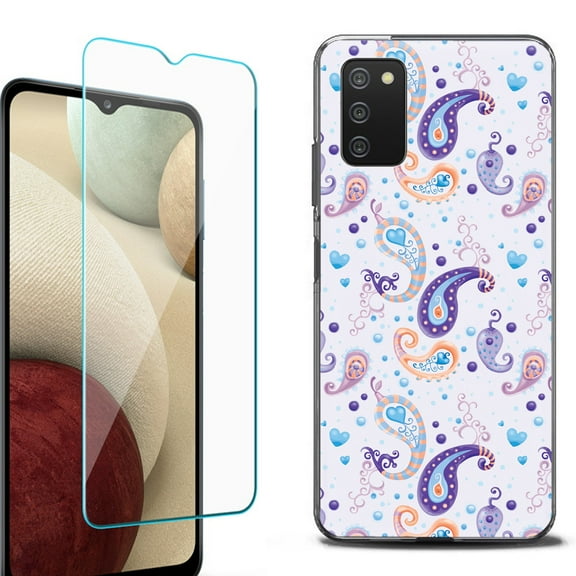 Slim-Fit Protective Fashion Phone Case (Black) for Samsung Galaxy A03s, with Tempered Glass Screen Protector, by OneToughShield ® - Paisley Purple