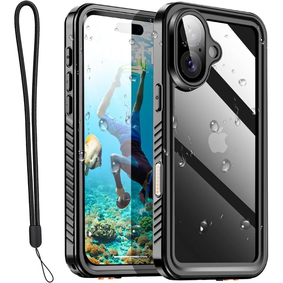 Compatible with iPhone 17 Case Waterproof, Clear Water Proof Built-in Screen Protector Shockproof Dustproof Snowproof Full Body Rugged Underwater Phone Case with Lanyard